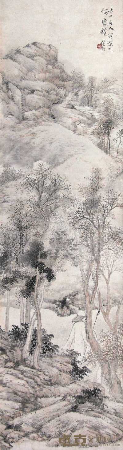 任预 秋山策杖 立轴 143×39cm